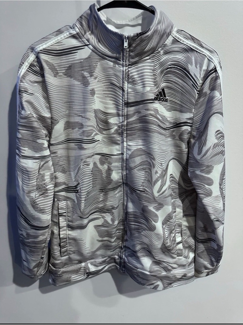 Adidas Camo Tricot Training Jacket Youth XL 18/20 Full Zip Gray White AG6330 Boy